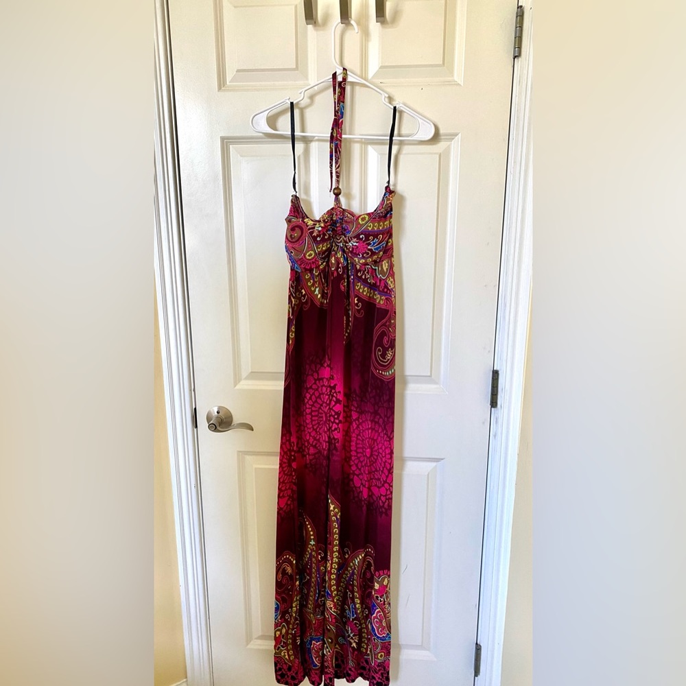 SHUI SI QING Maxi Printed Halter Dress, XL